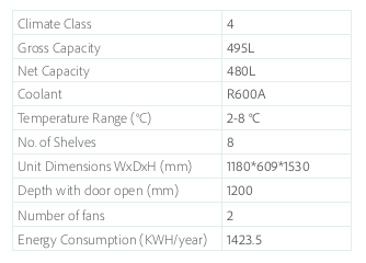 Coolmed Pharmacy Fridge | CMG500 | 480L | Double Glass Door