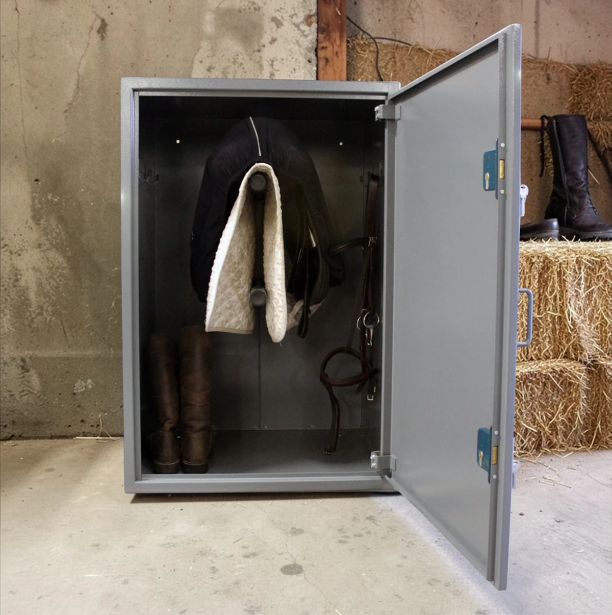 A saddle safe in a equestrian environment